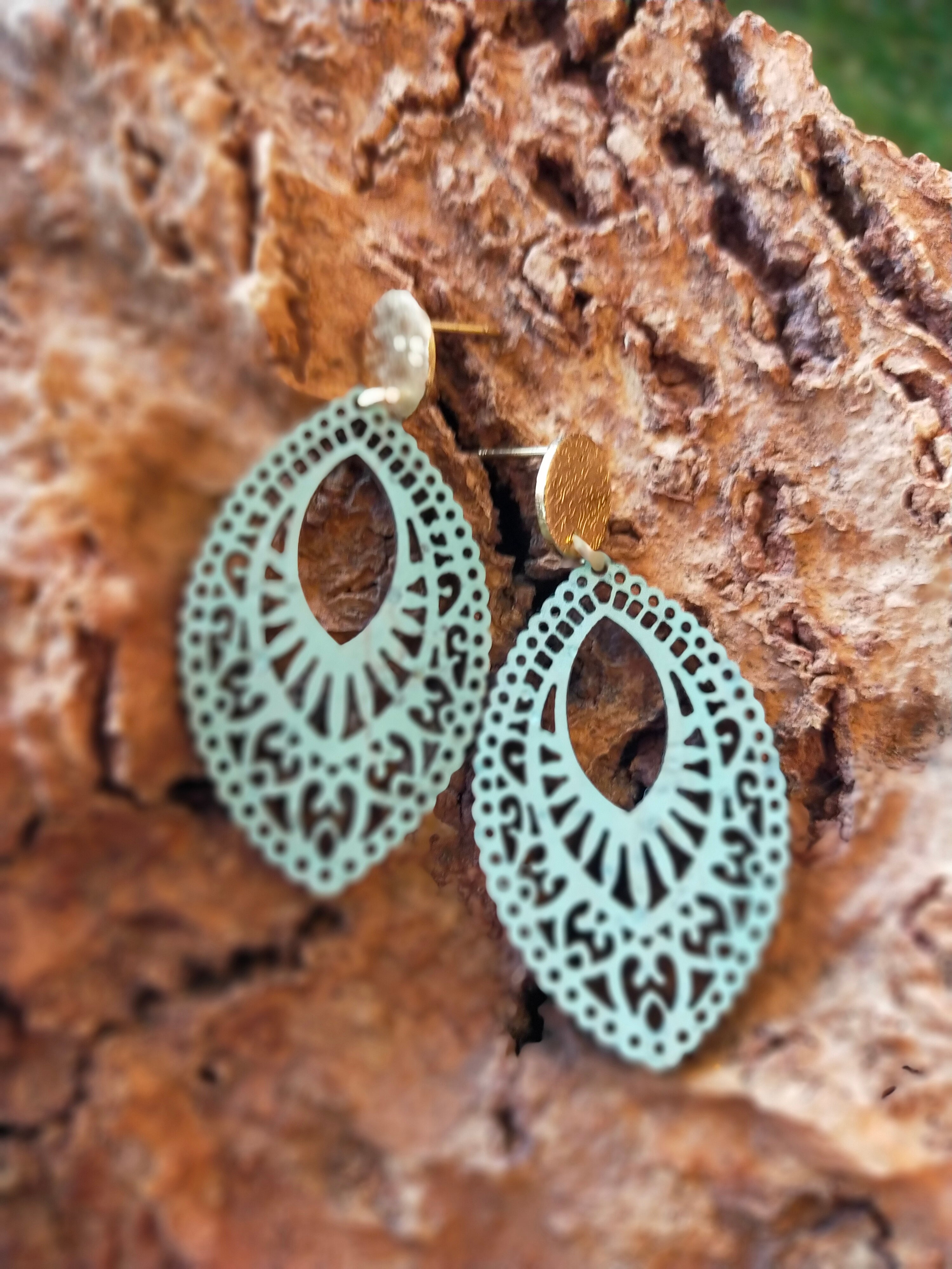 Boucles d'oreilles feuille vert d'eau