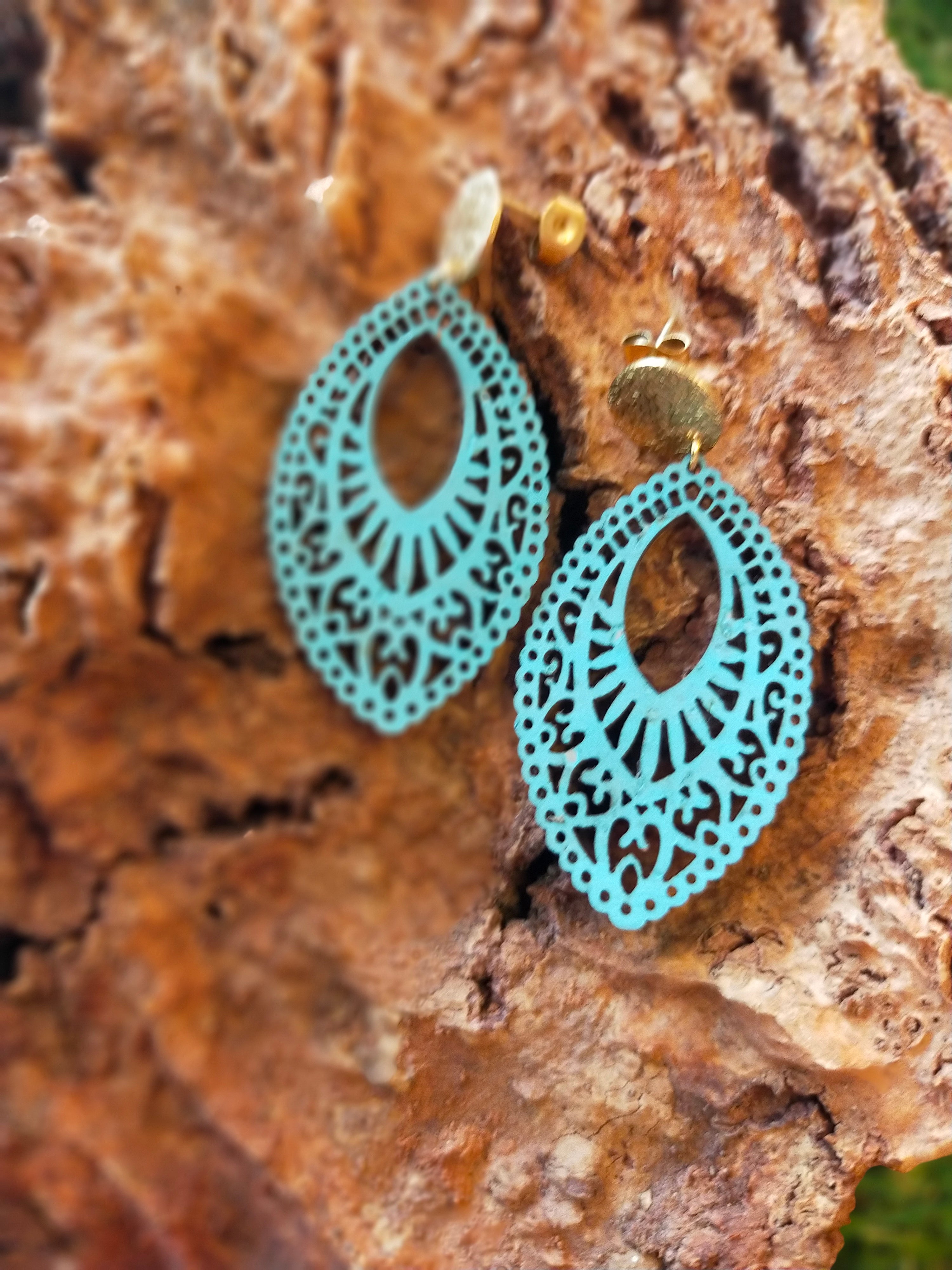 Boucles d'oreilles feuille turquoise